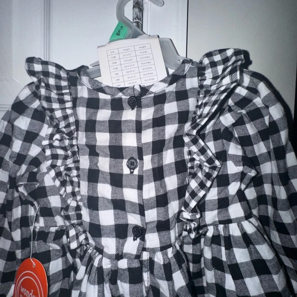 WonderNation 6-9Months Cotton Plaid Dress with tight Outfit 2 Piece Set NWT